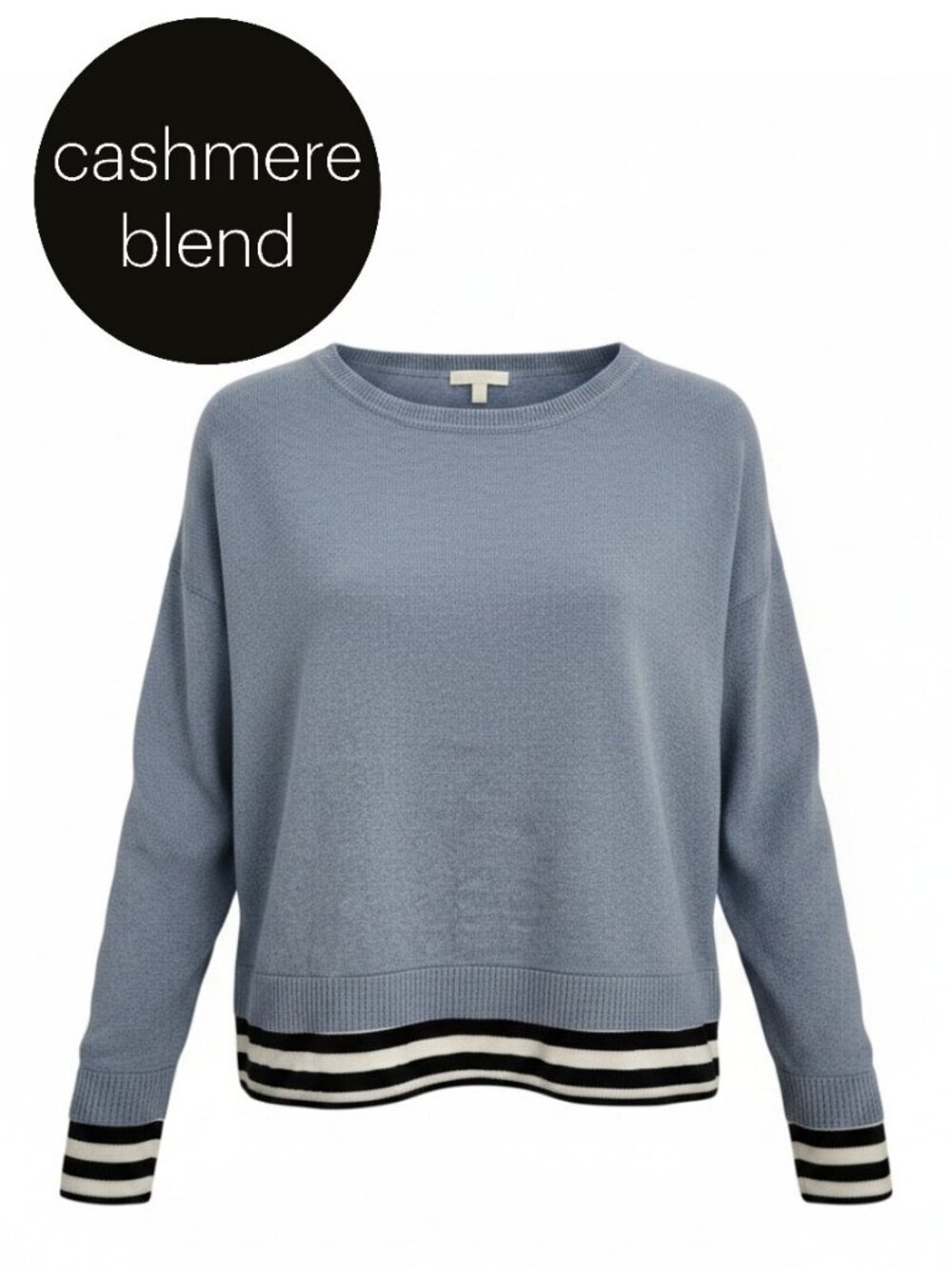LISA TODD Blue Striped Trim Cotton Cashmere Sweater s